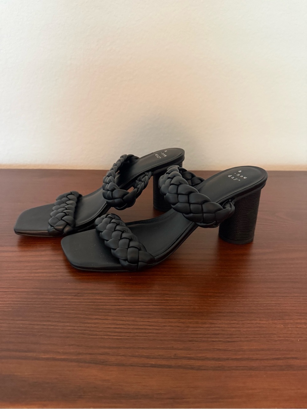 Braided Strap Black Heeled Sandals - Women